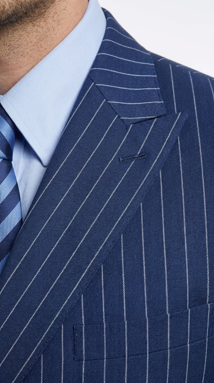 Men’s Royal Blue Pinstripe Double-Breasted Suit – 1920s Gangster Wedding, Prom and Business Suit