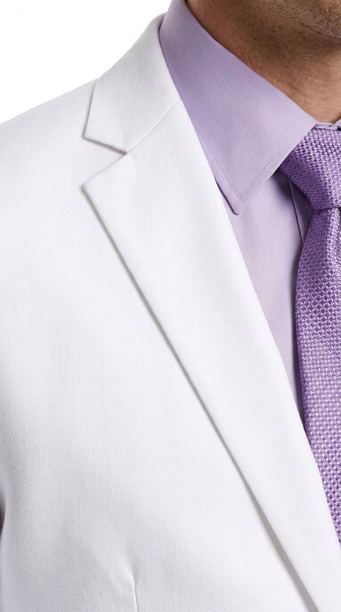 Men’s White Two-Button Poplin Suit – Modern Wedding, Prom and Formal Suit