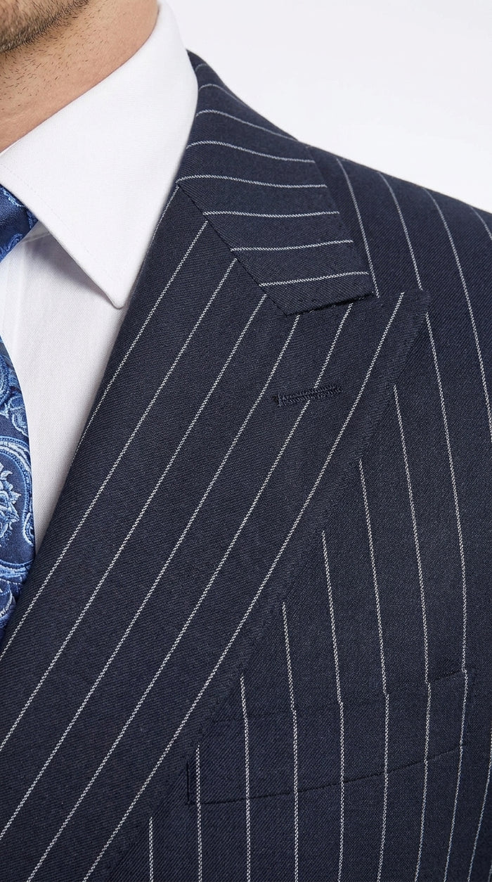 Men’s Navy Pinstripe Double-Breasted Suit – 1920s Gangster Wedding, Gatsby and Formal Suit