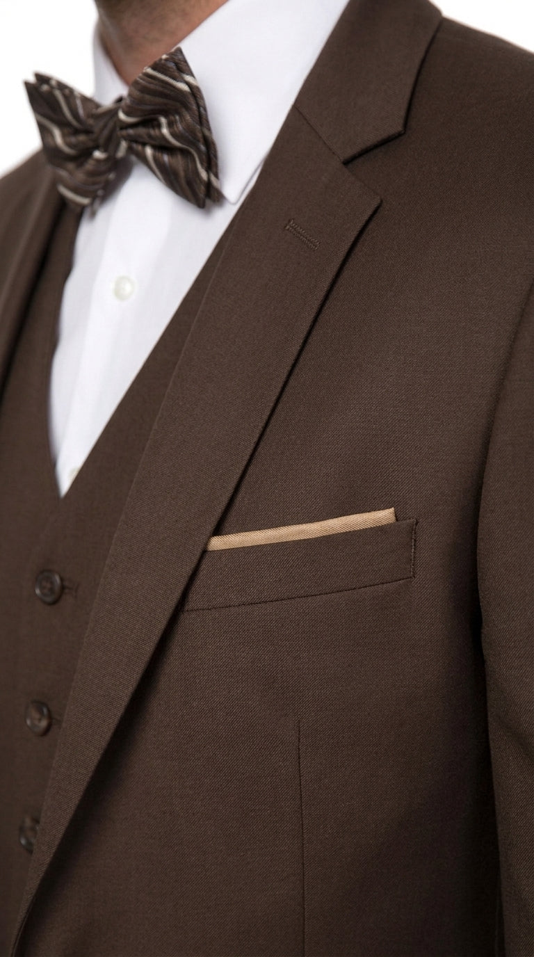 Men’s Brown 3-Piece Suit – Two-Button Wedding, Business and Formal Suit with Matching Vest