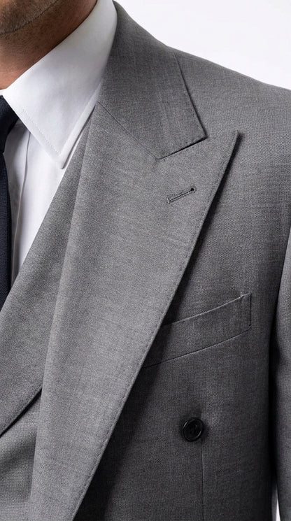 Tiglio Rosso Men’s Gray Super 150’s Italian Wool 3-Piece Suit – Double-Breasted Jacket, Vest and Wide-Leg Pants
