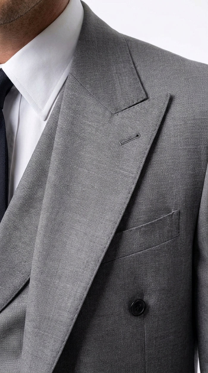 Tiglio Rosso Men’s Gray Super 150’s Italian Wool 3-Piece Suit – Double-Breasted Jacket, Vest and Wide-Leg Pants