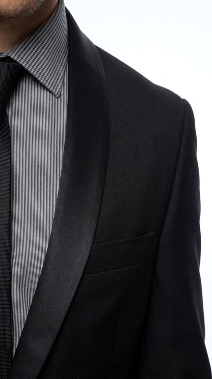 Men’s Black 1-Button Shawl Lapel Tuxedo – Wedding, Prom and Formal 2-Piece Suit