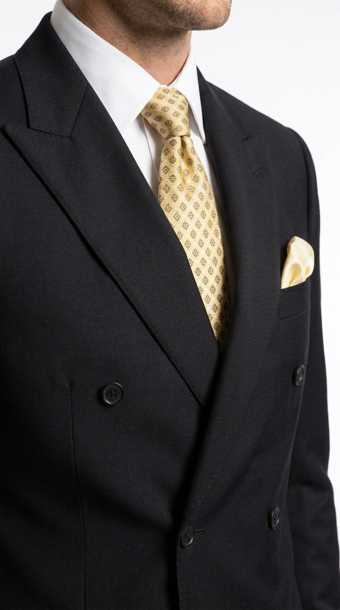 Men’s Black 100% Wool Double-Breasted Suit – Classic Business, Wedding and Formal Suit