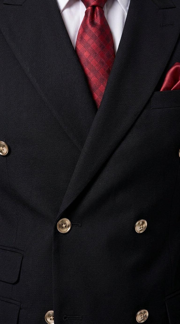 Men’s Black Classic Wool Double-Breasted Suit – Peak Lapel Wedding, Business and Formal Suit