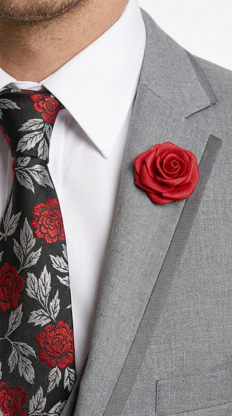 Men’s Grey Trim Tuxedo Suit – Vested Wedding, Prom and Formal Suit with Black Lapel Accents