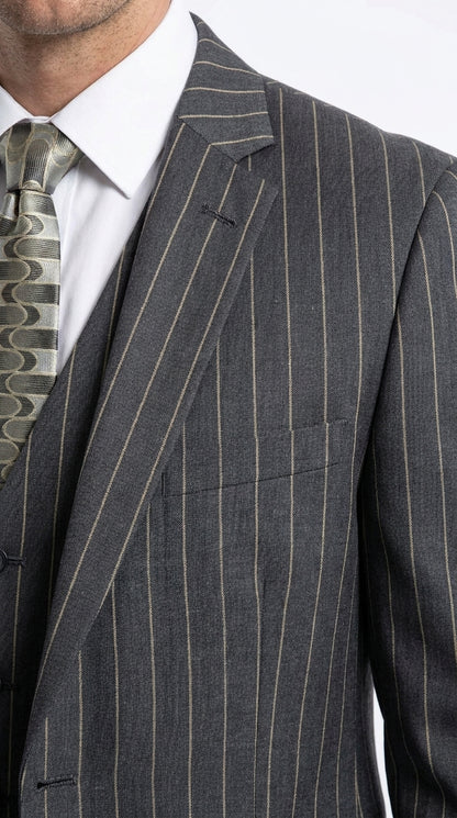 Men’s 3-Piece Gangster Pinstripe Suit – 2-Button Vintage Suit in Black, Grey or Burgundy