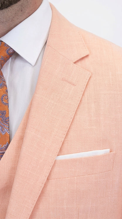 Statement Men's Peach 3 Piece Suit – Light Orange Blush Modern Fit Wedding & Summer Suit with Ticket Pocket