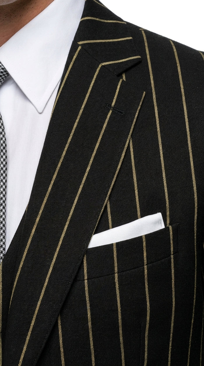 Men’s Black Gangster Pinstripe Suit, 2 Button Vintage 1920s Formal Dress Suit