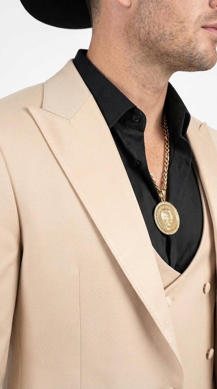 Men’s Light Beige Western 3 Piece Suit, Cowboy Tuxedo with Shawl Lapel