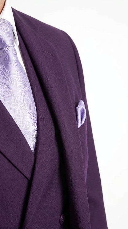 Men’s Purple Two Button Fashion Suit with Double Breasted Vest, Formal Wedding Prom Dress Suit