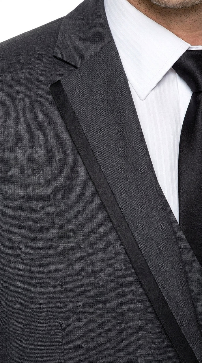 Men’s Charcoal Gray Western Tuxedo Suit, Cowboy Formal Trim Collar Jacket and Pants