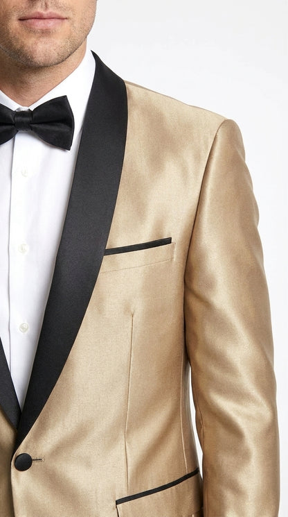 Men’s Champagne 2-Piece Tuxedo Suit with Black Shawl Lapel – Wedding & Prom