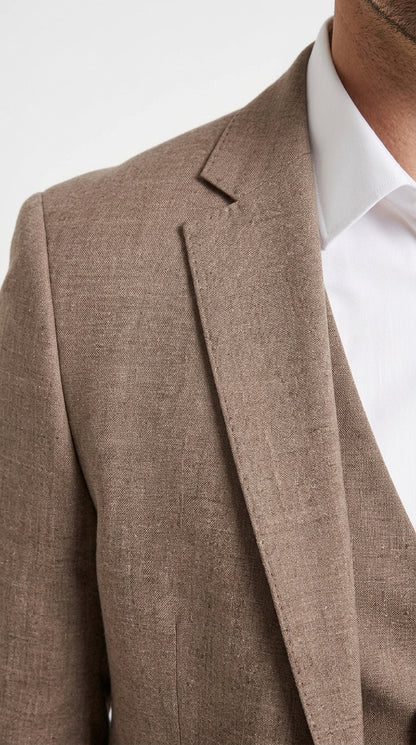 Men’s Dark Tan Mocha 3 Piece Wedding Suit, Double Breasted Vest Formal Groom and Groomsmen Suit