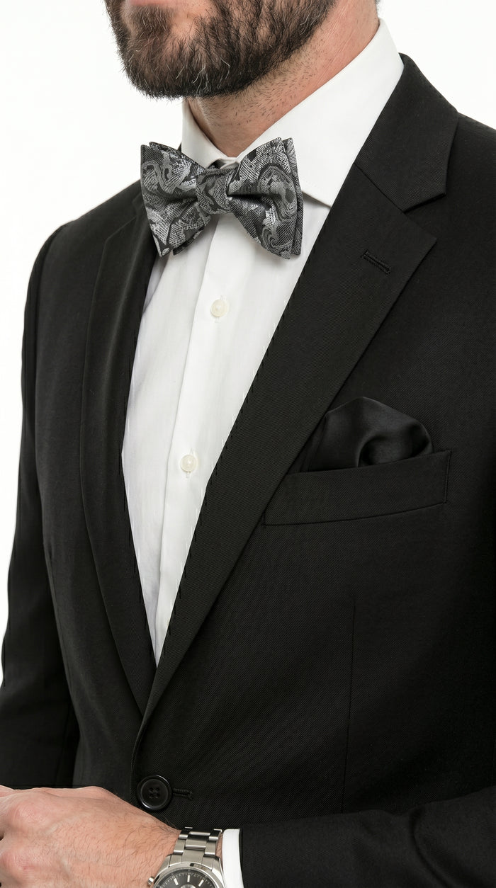 Statement Men’s 100% Wool 2 Piece Italian Made Suit, Subtle Texture Business Formal Suit in Black and Navy