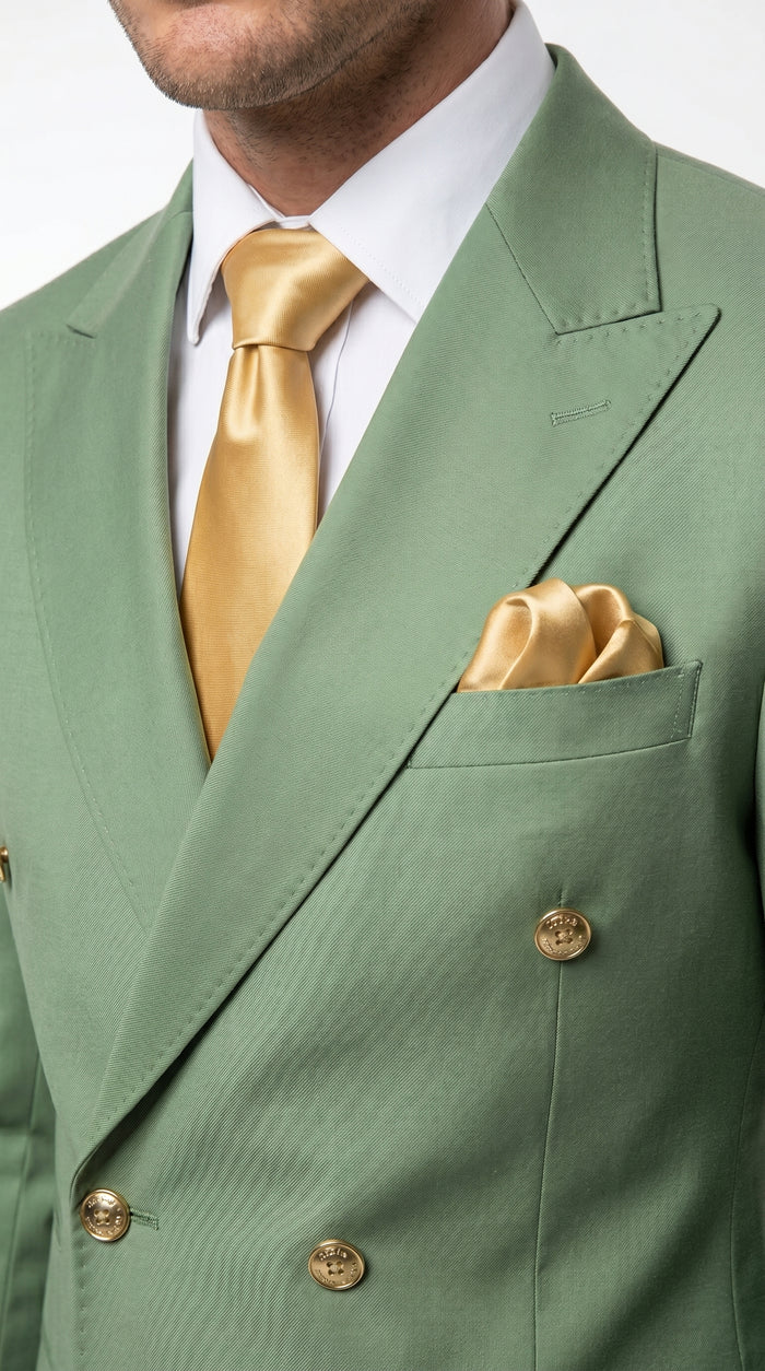 Men’s Sage Green Double Breasted 2 Piece Suit with Gold Buttons, Pistachio Formal Dress Suit