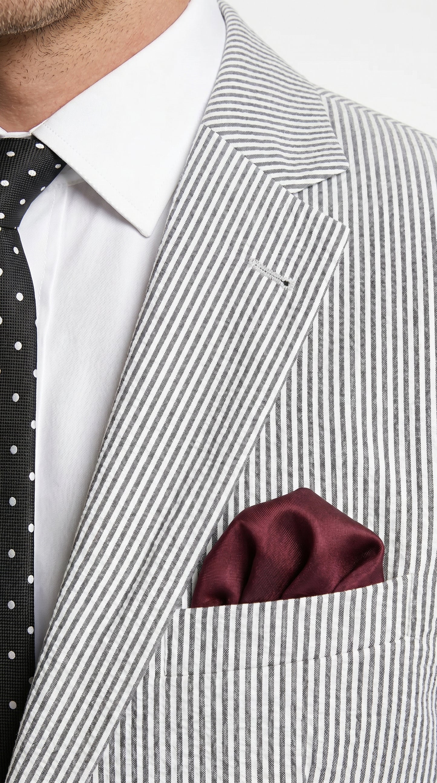 Men’s Black Pinstripe Summer Seersucker 2 Piece Suit with Jacket and Matching Pants