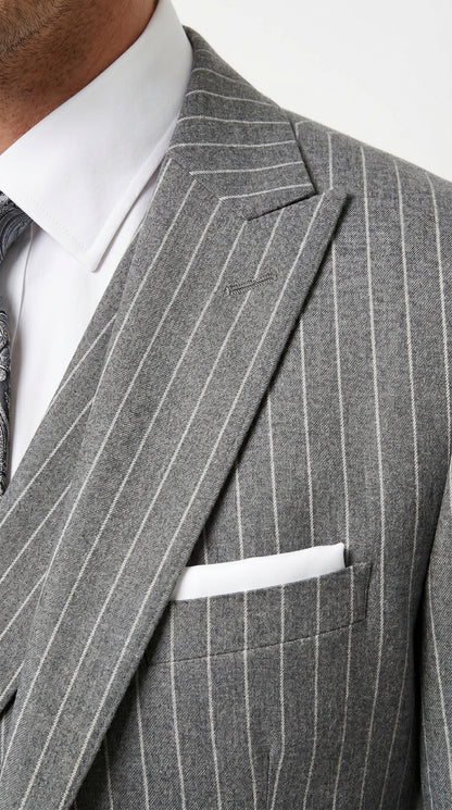 Men’s Gray Gangster Pinstripe 3 Piece Suit with 2 Button Jacket and Double Breasted Vest