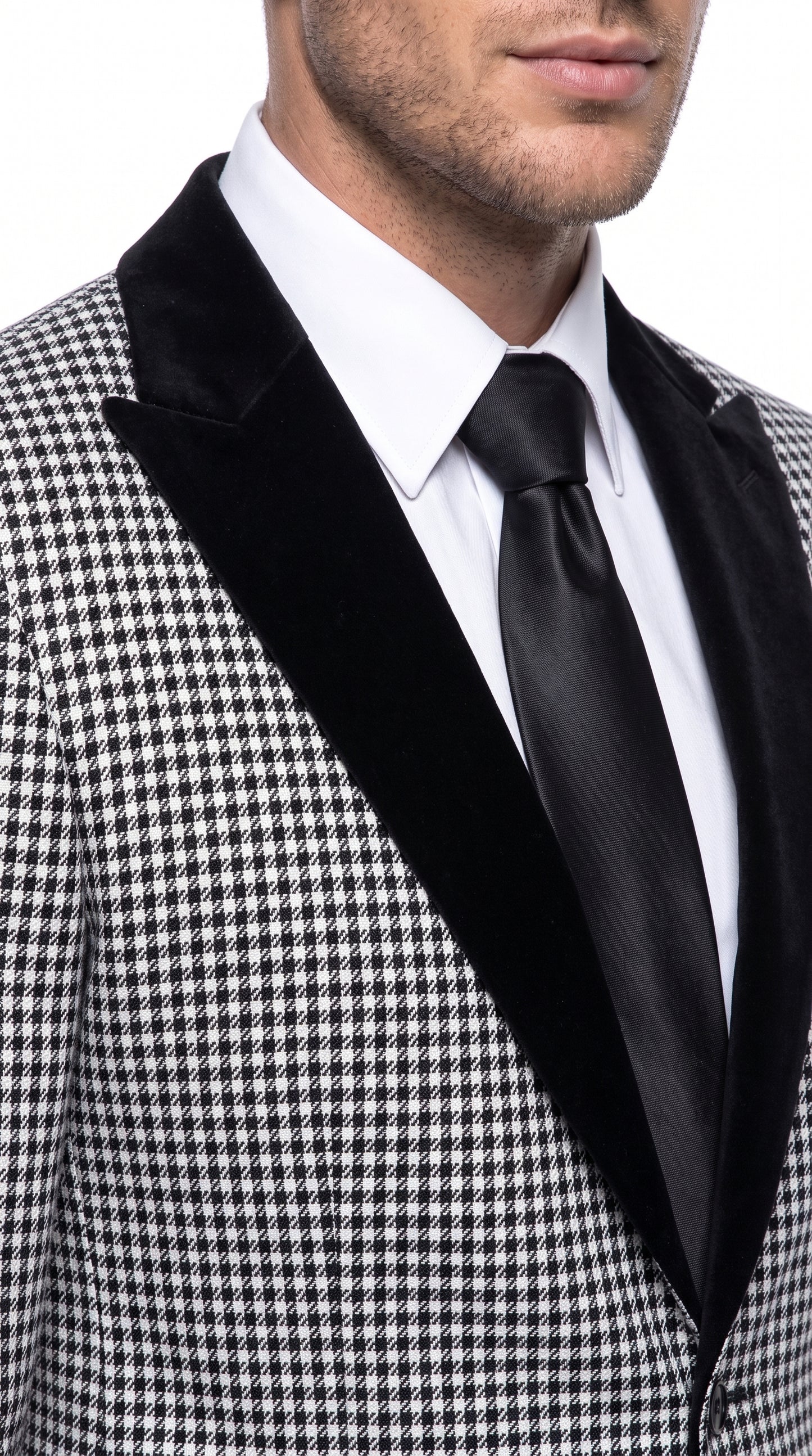 Rossi Man MAX RM1710 Men’s Black and White Houndstooth 3 Piece Suit, Modern Formal Dress Suit