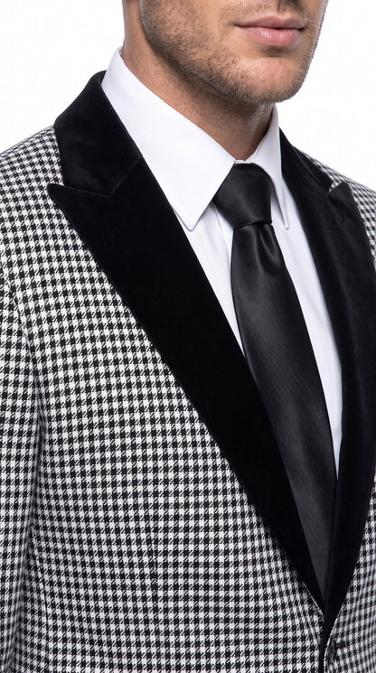 Rossi Man MAX RM1710 Men’s Black and White Houndstooth 3 Piece Suit, Modern Formal Dress Suit