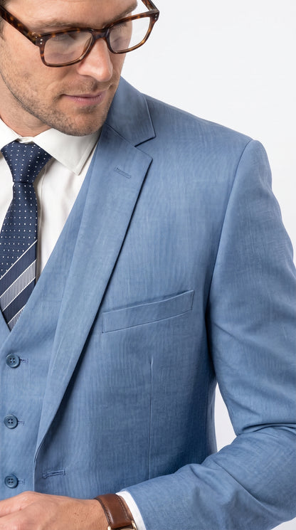 Men’s Steel Blue Sharkskin Textured 3 Piece Suit, Dusty Blue Formal Wedding Dress Suit