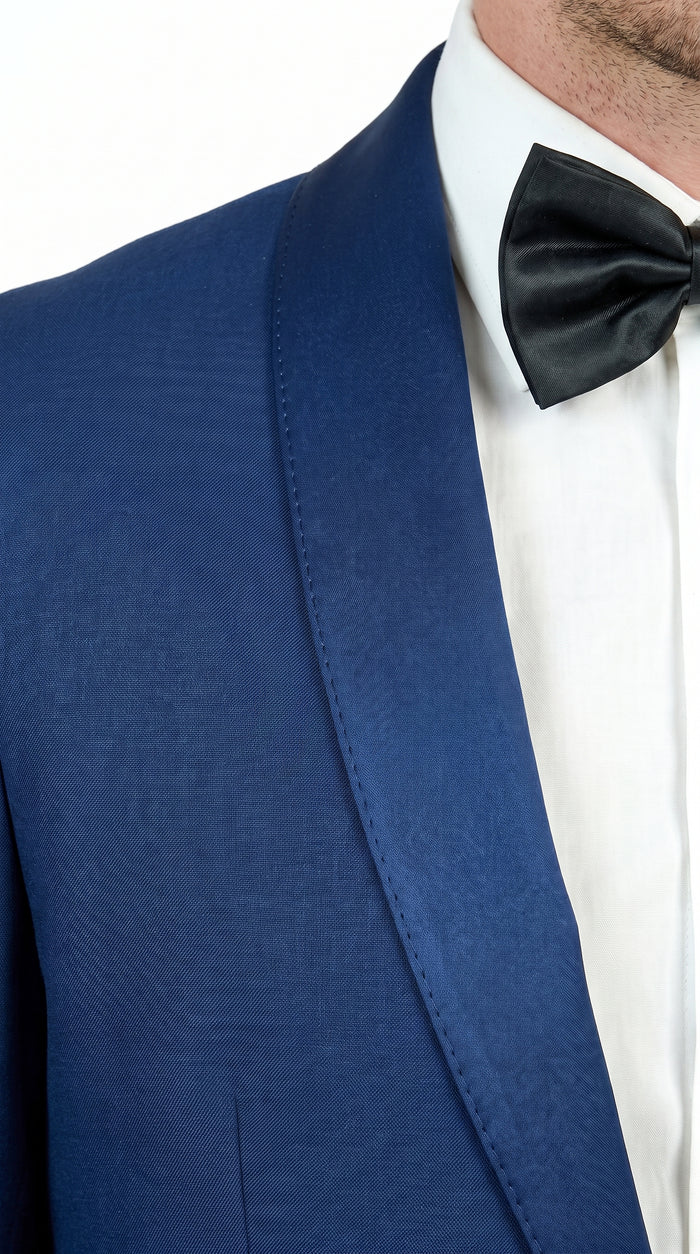 Men’s Midnight Blue Shawl Lapel Tuxedo, 1 Button Formal Wedding Prom Suit