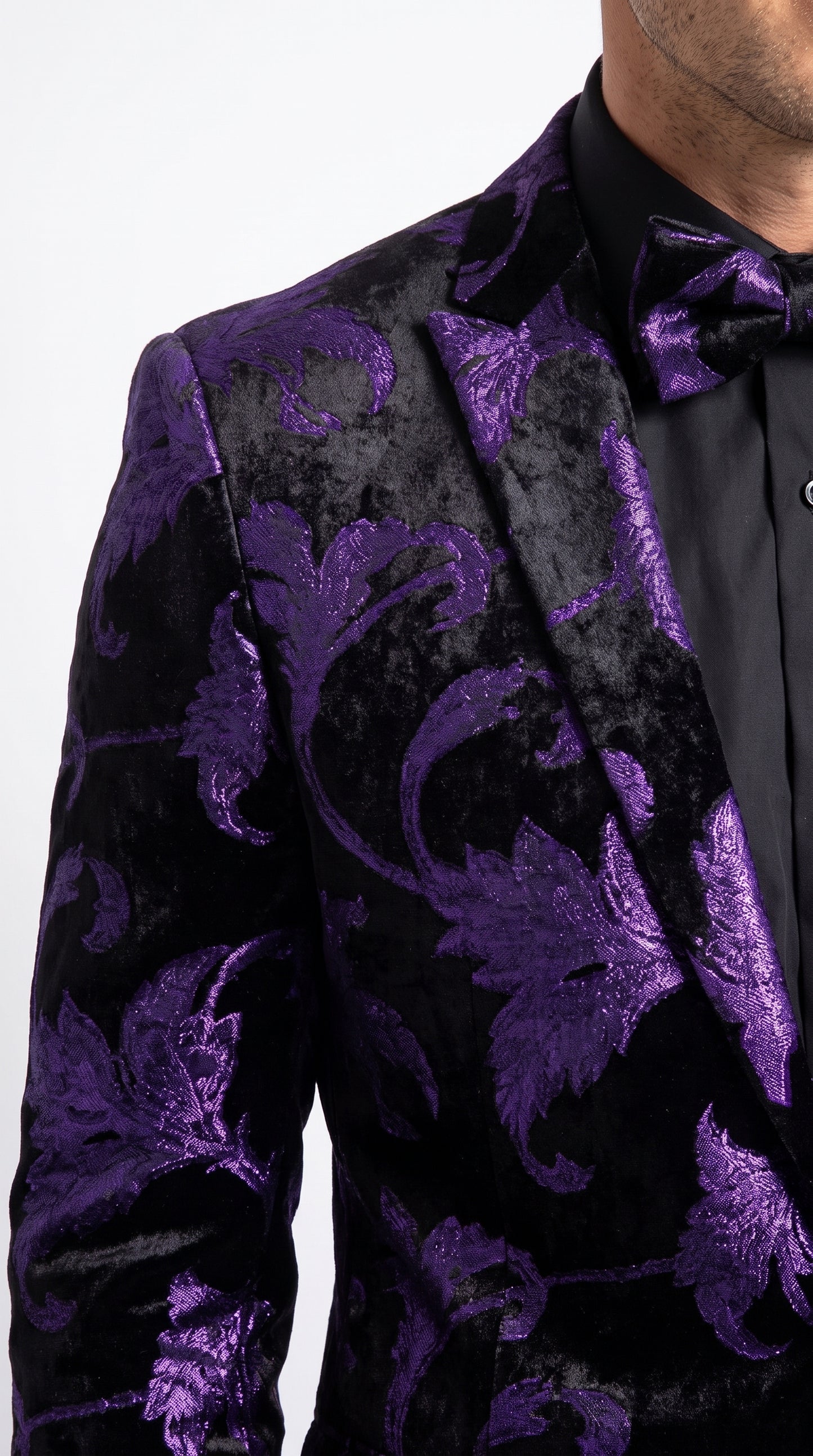 Men’s Purple and Black Paisley Tuxedo Suit – Mardi Gras Dinner Jacket with Matching Pants