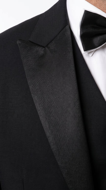 Men’s Black Great Gatsby Inspired Vested Tuxedo, Leonardo DiCaprio Style Formal Wedding Prom Suit