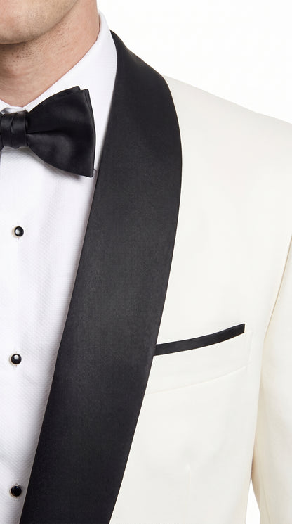 Men’s Cream and Black Shawl Lapel Tuxedo Jacket, Designer Formal Dinner Blazer