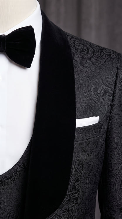 Rossi Men’s Classic 3 Piece Smoking Style Tuxedo Suit, Formal Wedding Prom Eveningwear Suit