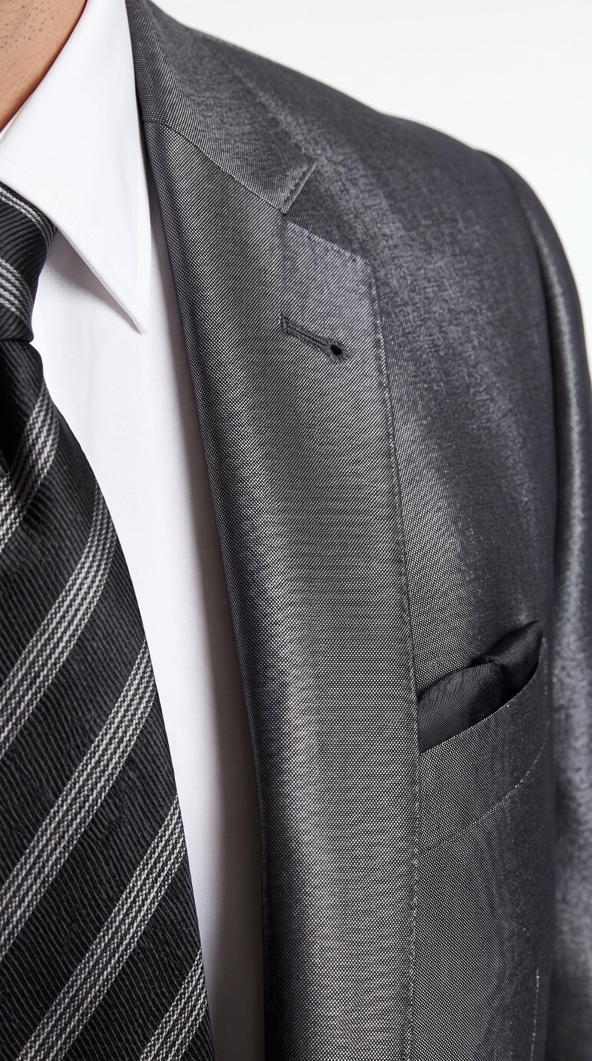 Men’s Gray Silver Sharkskin Suit, Slim Fit Shiny Formal Wedding Business Suit