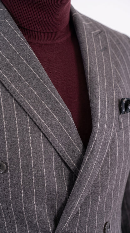 Newbury Men’s Gray Pinstripe Double Breasted Suit, Peak Lapel Formal Wedding Business Suit