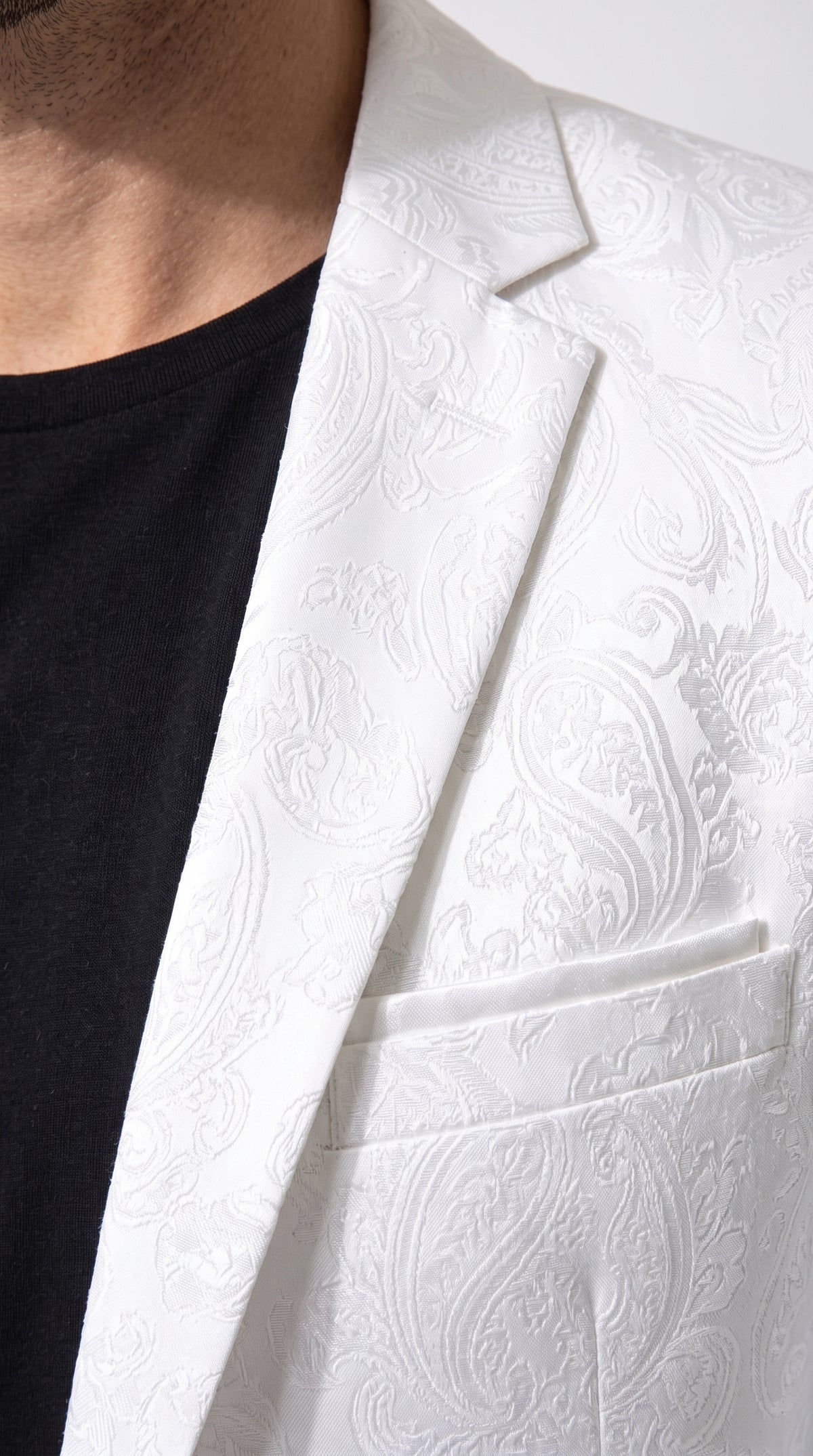 Men’s White Paisley Blazer, Formal Wedding Prom Dinner Jacket with Elegant Jacquard Pattern