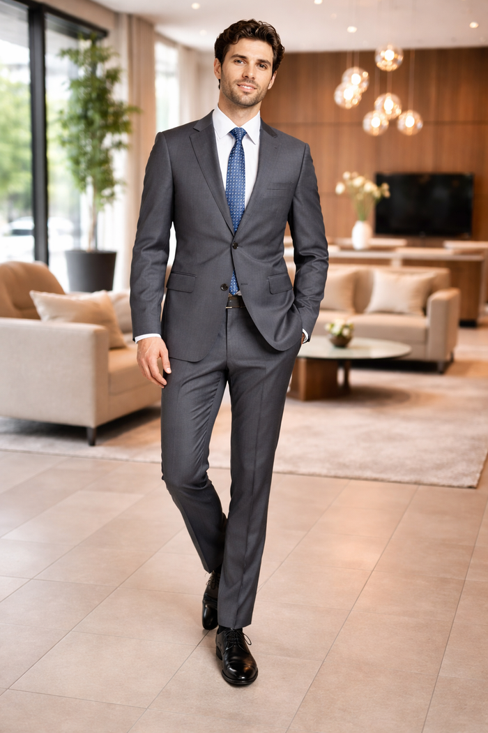 Mens Tiglio Gray Suit – Classic 2 Piece Grey Suit for Wedding, Business and Formal Wear