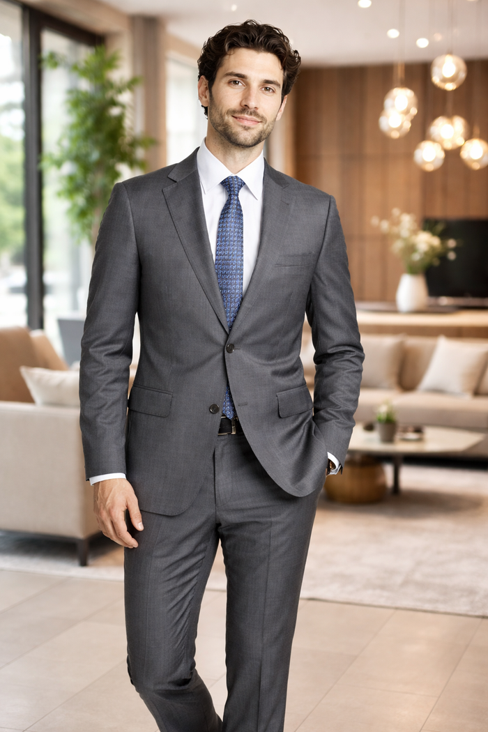 Mens Tiglio Gray Suit – Classic 2 Piece Grey Suit for Wedding, Business and Formal Wear