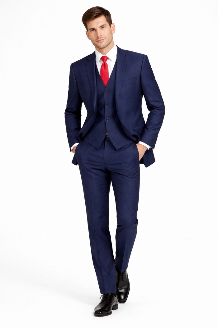 Mens Tiglio Solid Navy Suit – Classic 2 Piece Navy Blue Suit for Wedding, Business & Formal Wear