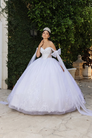 Masquerade Ball Gown Cape Sleeves Bridal Dress By Layla K LK263 - White / 4 - Dress