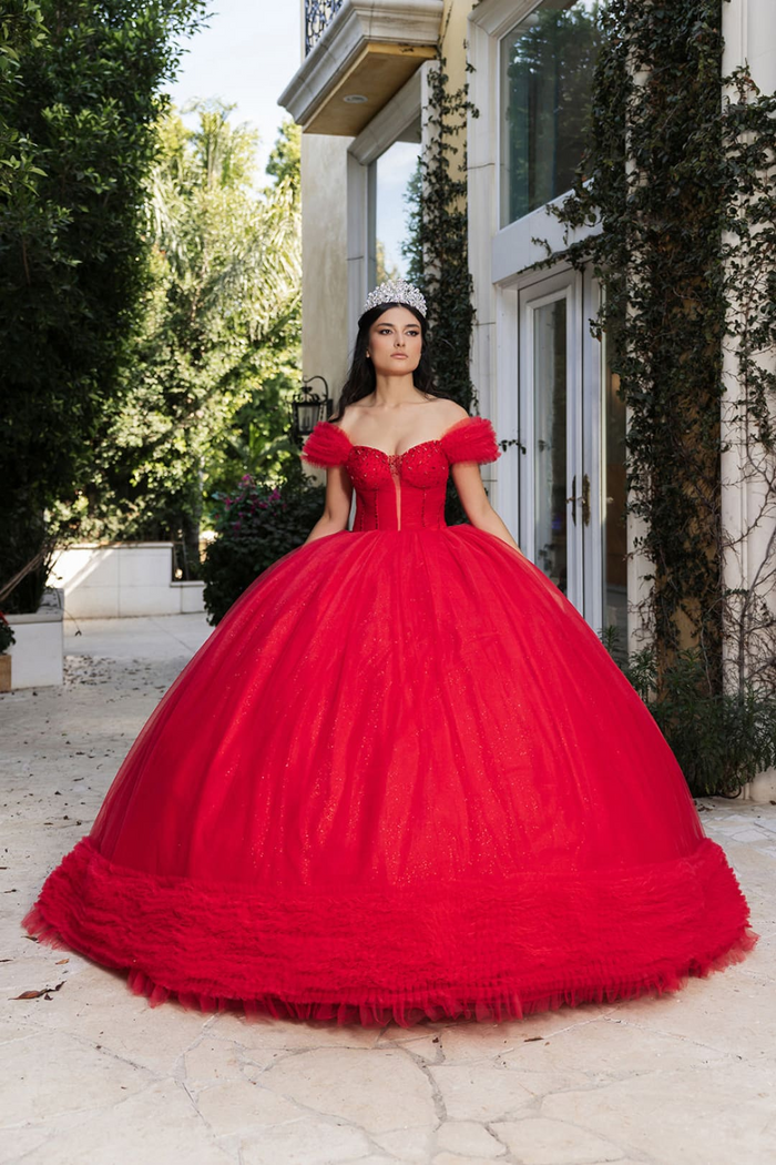 Masquerade Ball Gown Ruffle Short Sleeves Gala Dress By Layla K LK266