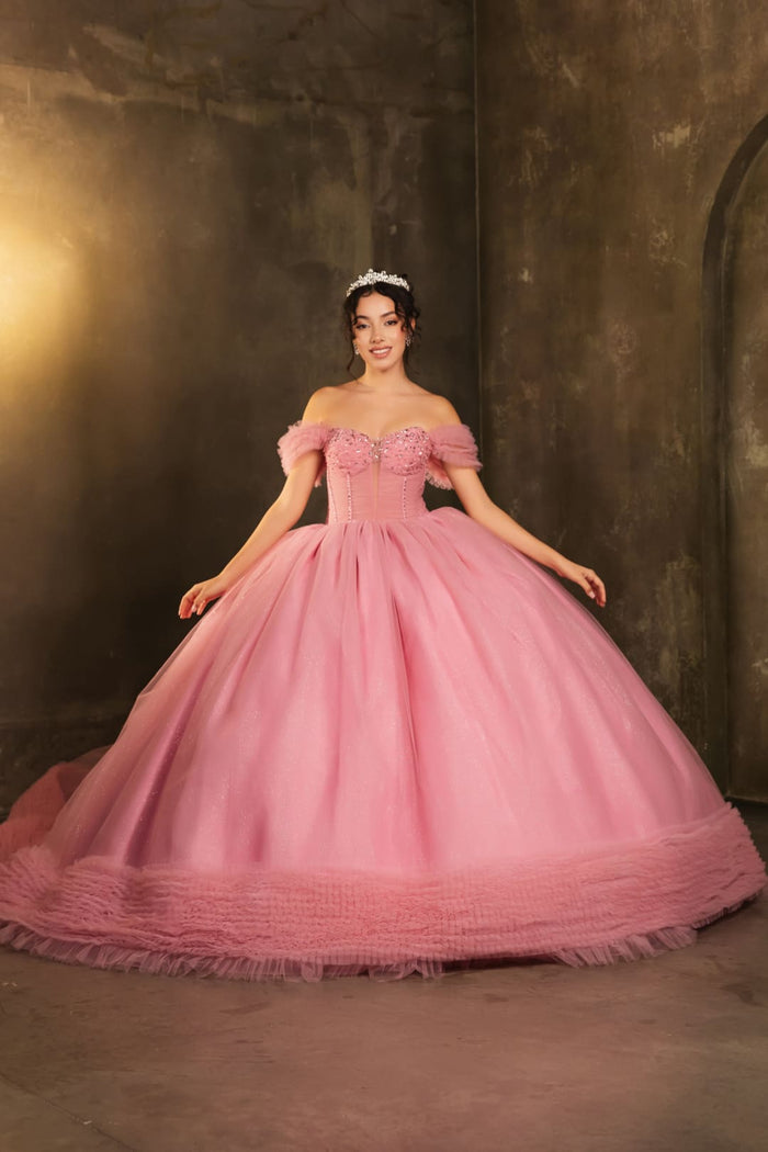 Masquerade Ball Gown Ruffle Short Sleeves Gala Dress By Layla K LK266