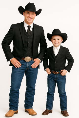 Matching Father and Son Black Western Tuxedo Blazer With Vest + Cowboy Hat Included