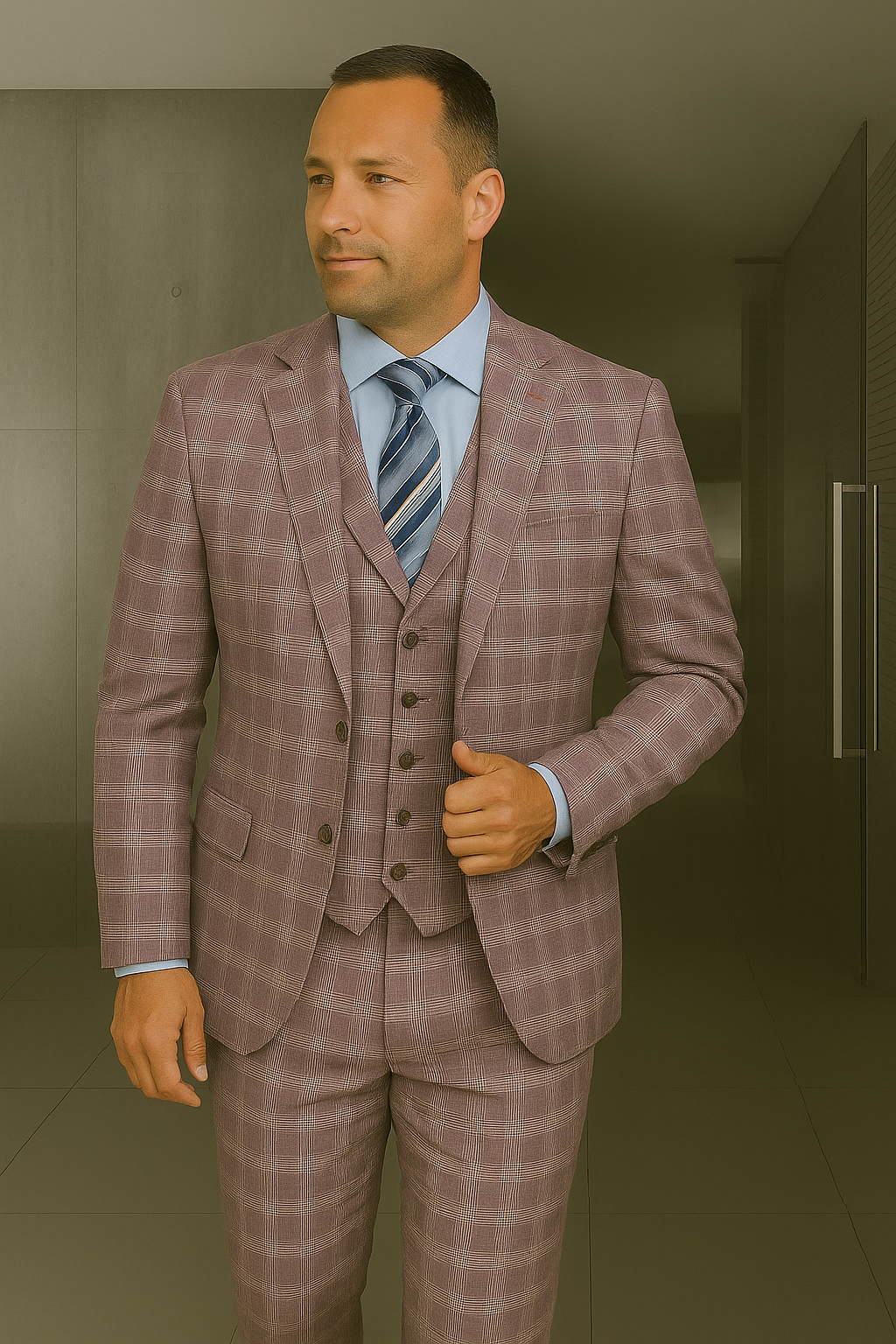 Wool Suit - Italian Made Business Suit by Statement Men's 3 Piece 100% Wool Modern Fit Suit - Coordinating Solid Color Vest
