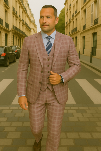 Wool Suit - Italian Made Business Suit by Statement Men's 3 Piece 100% Wool Modern Fit Suit - Coordinating Solid Color Vest