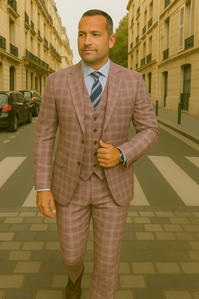 Wool Suit - Italian Made Business Suit by Statement Men's 3 Piece 100% Wool Modern Fit Suit - Coordinating Solid Color Vest