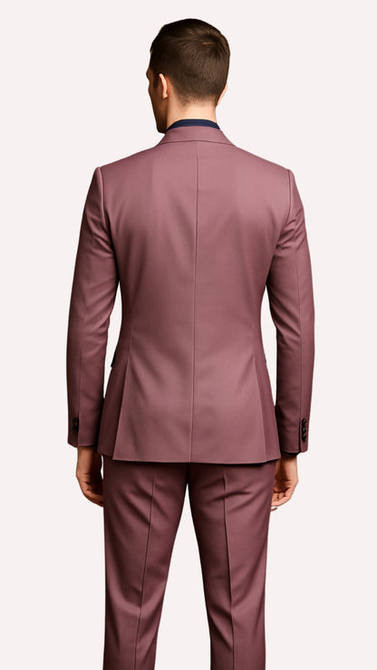 Men's Mauve Pink Tuxedo Suit  3-Piece Slim Fit with Black Satin Shawl Lapel