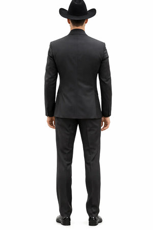 Men 2 Button Trim Cowboy in Black Cowboy Suit - Country Besom Pockets Wedding Suits