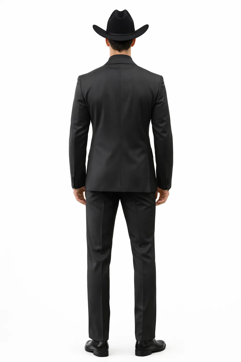 Men 2 Button Trim Cowboy in Black Cowboy Suit - Country Besom Pockets Wedding Suits