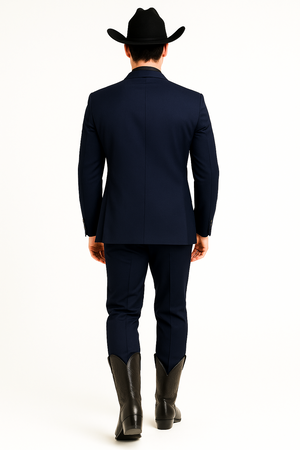 Men 2 Button Trim Cowboy in Navy Cowboy Suit - Country Wedding Suits