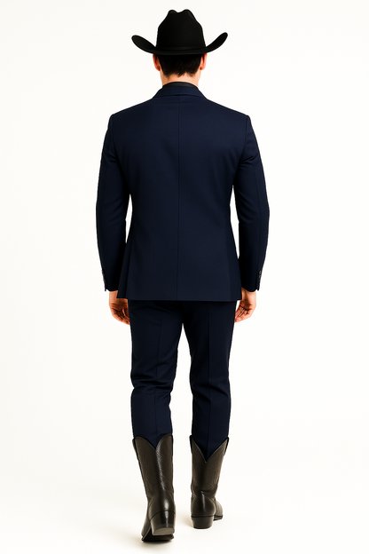 Men 2 Button Trim Cowboy in Navy Cowboy Suit - Country Wedding Suits