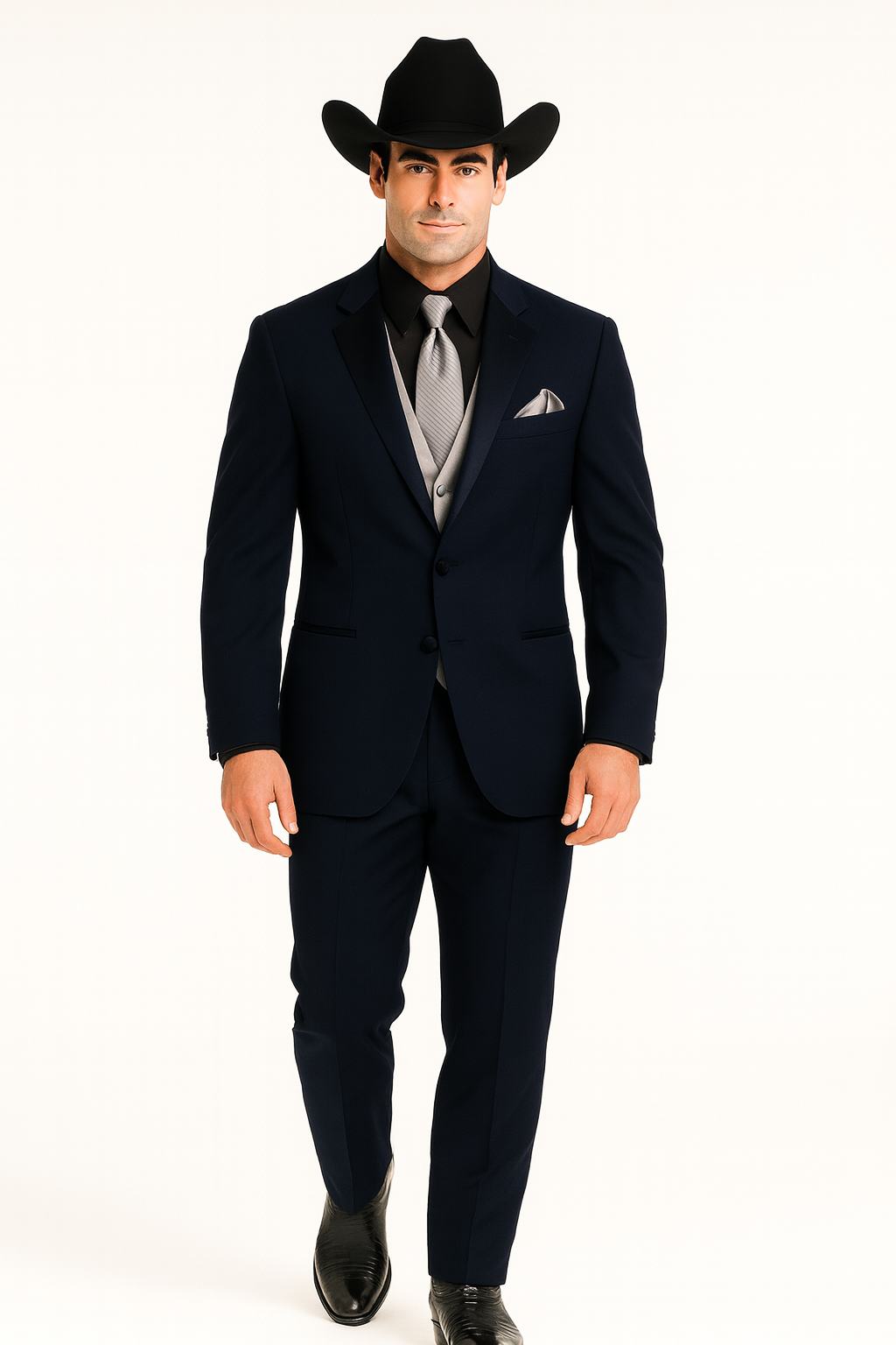 Men 2 Button Trim Cowboy in Navy Cowboy Suit - Country Wedding Suits