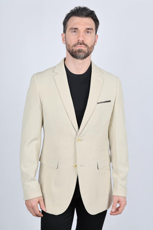 Men’s Beige Date Night Blazer – Tailored Modern Fit Stretch Jacket
